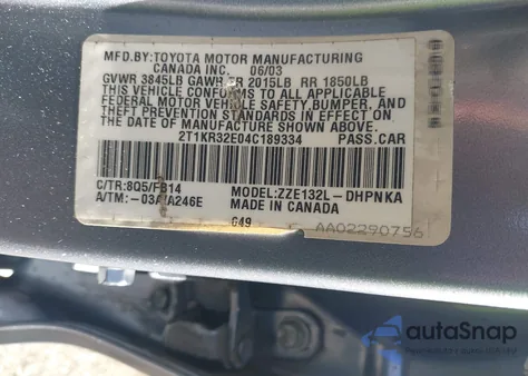2004 Toyota Matrix Xr z USA, uszkodzony, nr VIN 2T1KR32E04C189334